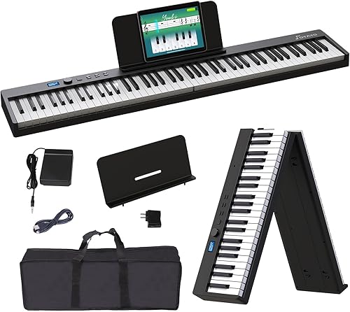 Miniatura 7 de Teclado de piano plegable de 88 teclas, piano electrónico portátil compatible con modo MIDI Bluetooth, recargable, sensible al tacto, semipesado con