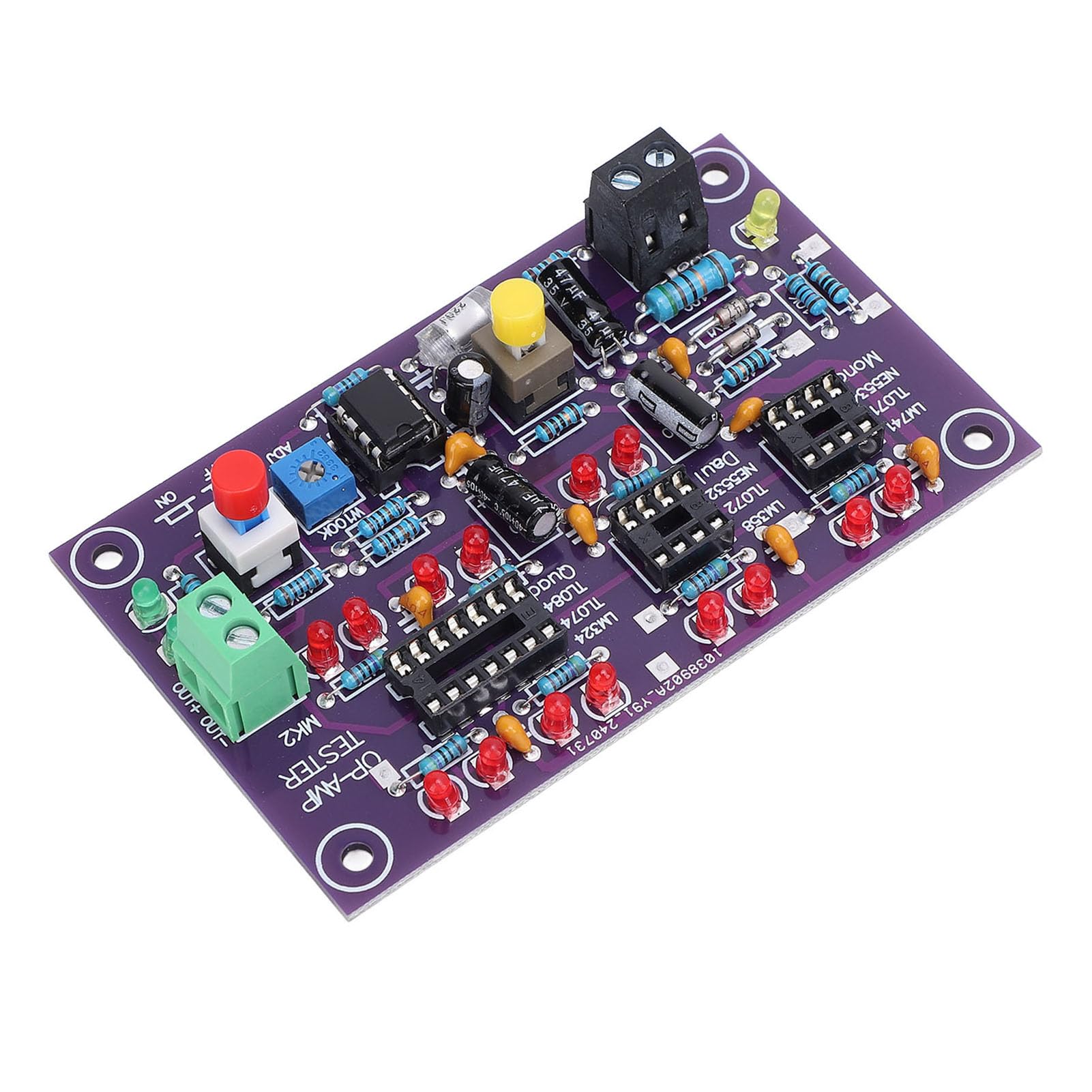 Scheda Rilevatore Chip IC Tester Amplificatore Operazionale per Misuratore DC12V T2 Singolo Doppio Quadruplo con Indicatore di Uscita LED Rosso Verde Terminale di Prova Corrente
