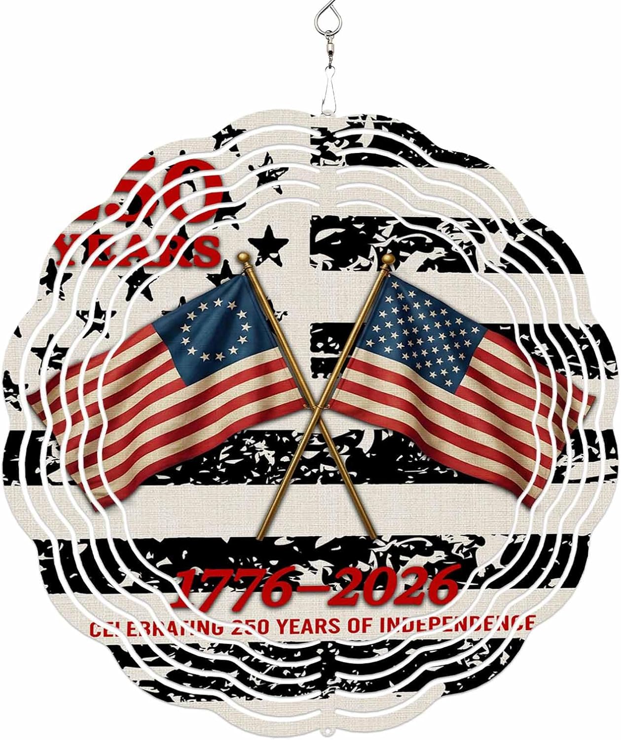 Independence Day 250th Anniversary Wind Spinner for Garden Yard 3D Stainless Steel Hanging Wind Spinners, Retro USA Flags Spinners Outdoor Metal Decor for Lawn Patio Home