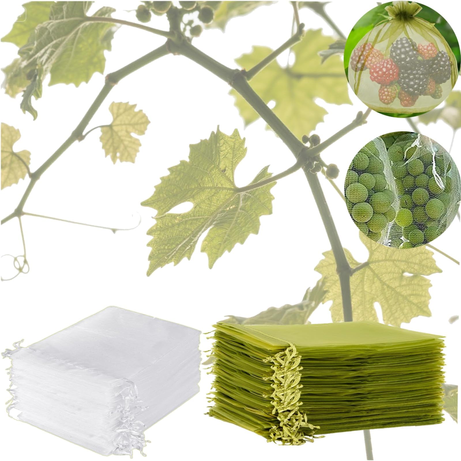 50PCS reusable fruit protection bags 6 "x8-25 green and 25 white mesh osmanthus covering garden fruits and vegetables, harvest net bags, pest control and tree product protection