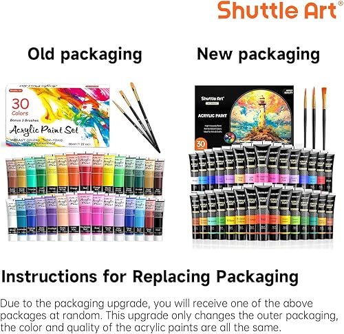 Miniatura 7 de Shuttle Art Juego de pintura acrílica de 30 colores, tubos de 1.2 fl oz con 3 pinceles, pintura acrílica de grado artístico, para niños, adultos