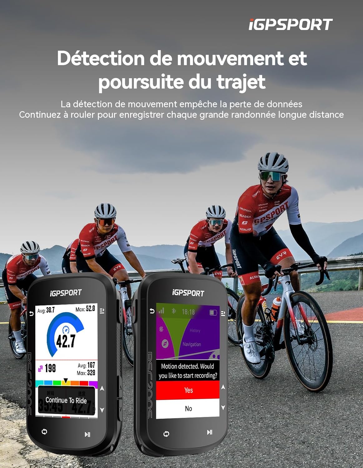 iGPSPORT BSC200S showing route navigation with turn-by-turn directions