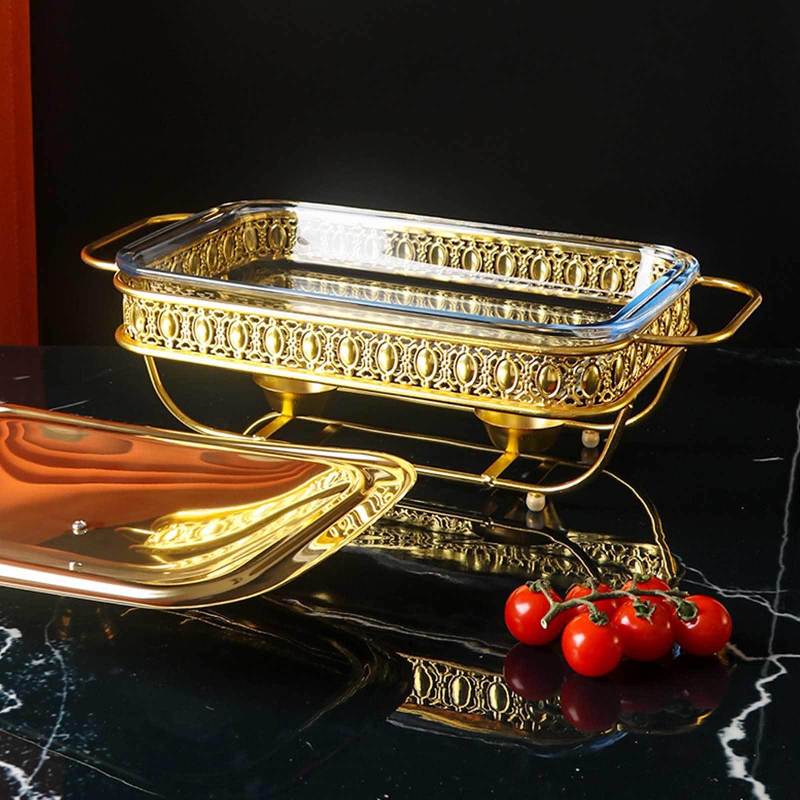 Chafing Dish in acciaio inox per buffet, set completo per buffet con vaschetta per l'acqua, vaschetta per il cibo, contenitore per combustibile e coperchio per buffet, matrimoni, feste, oro-1,8 QT