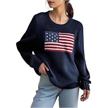 SweatyRocks Girls American Flag Graphic Sweater Casual Crewneck Long Sleeve Knit Pullover Tops