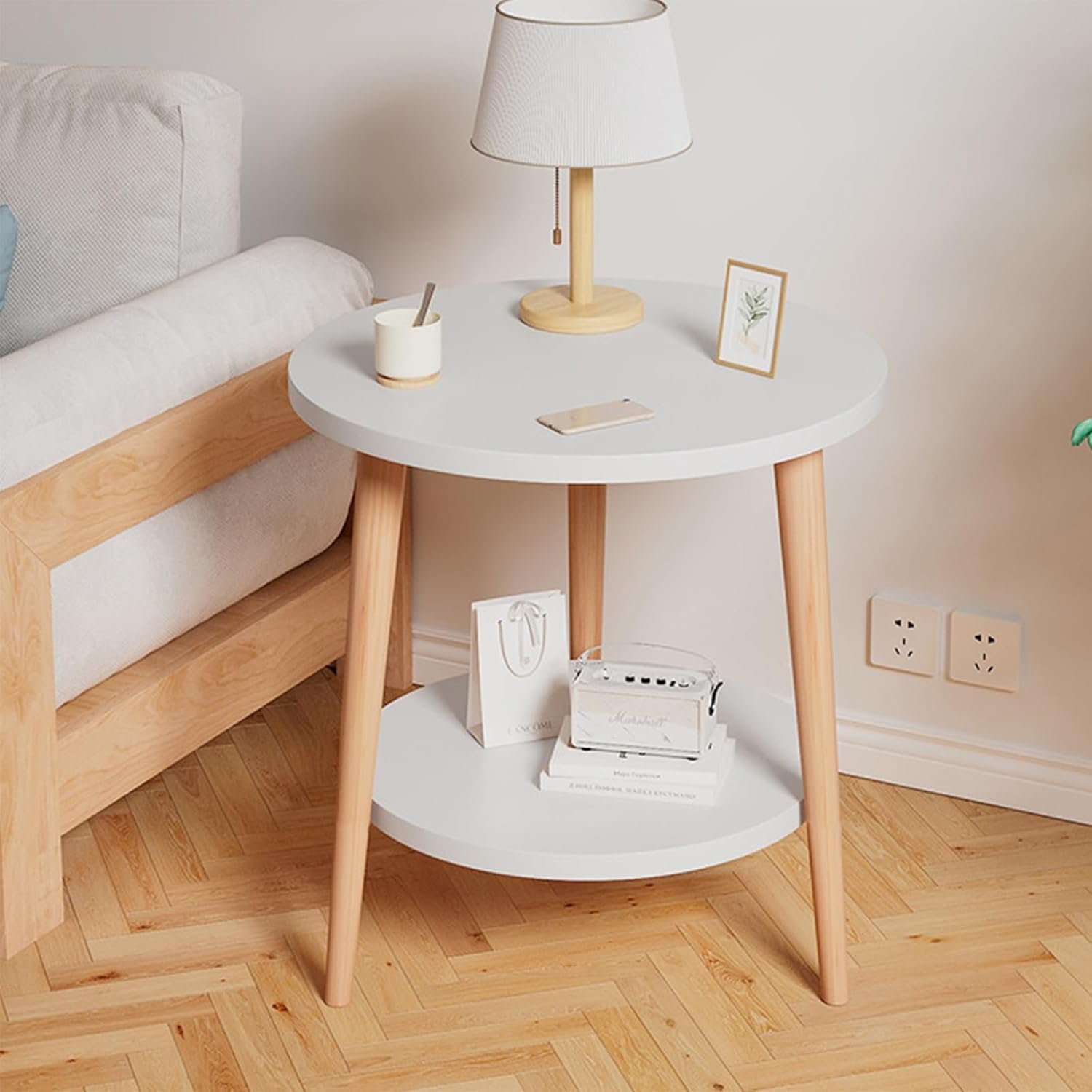 Round Night Stand, Double Layer, Side Table, End Table, Coffee Tables for Living Room, Center Table (Color : B, Size : 40cm)