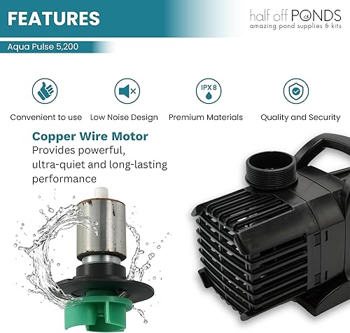 Vista 11 de HALF OFF PONDS Aqua Pulse Series - Bombas sumergibles de tracción híbrida de 550 gal/hr a 12,500 gal/hr Cable de 33 pies