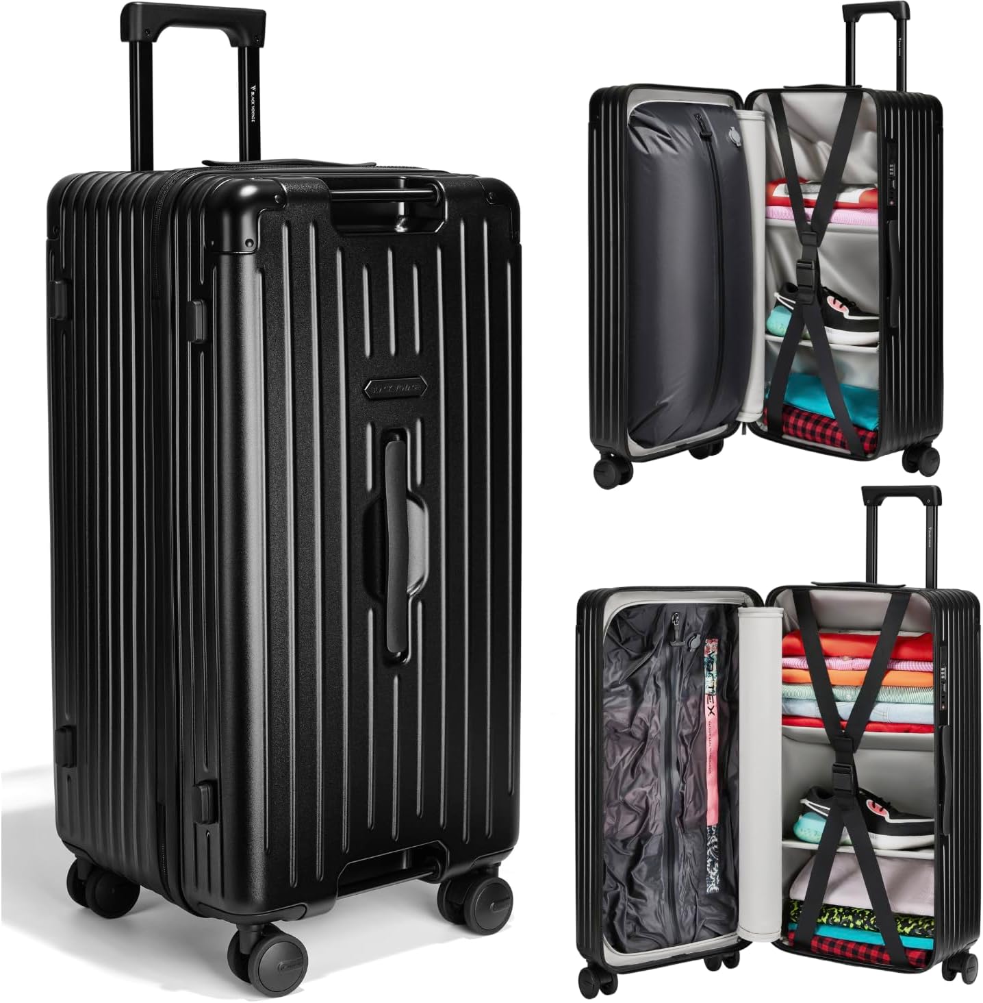 BlackVoyage AirTrunk™ Pro 28-Inch Trunk-Style Luggage – 120L Capacity with Vortex Vacuum Seal Bag, Hinomoto Wheels, Wheel Lock, USB-C Port, BAYER® Polycarbonate Shell, TSA Lock – Matte Black