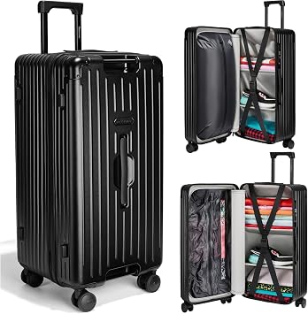 BlackVoyage AirTrunkTM Pro 28-Inch Trunk-Style Luggage 120L Capacity with Vortex Vacuum Seal Bag, Hinomoto Wheels, Wheel Lock, USB-C Port, BAYER Polycarbonate Shell, TSA Lock Matte Black