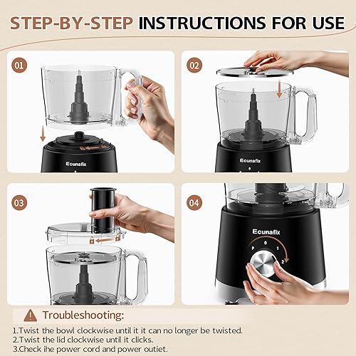 Miniatura 2 de Procesador de alimentos y picador de verduras 600 W sin BPA, tazón de 12 tazas, cortador de papas fritas, molinillo de 6.8 onzas para rallar queso,