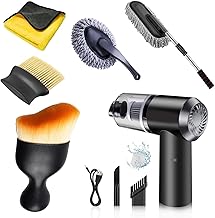 6 PCS Car Cleaning Kit with 3-in-1 Mini Vacuum Cleaner, Microfiber Cloth,Big Duster,Wheel Brush,AC Vent Brush&Interior Dust Brush for velar,Truck,Bike Cleaning Tools