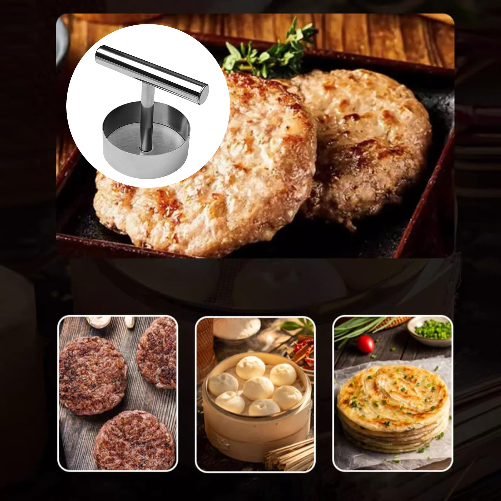 Moule À Burgers Façonneuse De Steaks Hachés,Forme À Hamburger En Acier Inoxydable | Ustensiles De Cuisine Robustes, Outil Multifonction Pour Façonner La Viande Pour Préparation Des Repas, Fêtes De Par