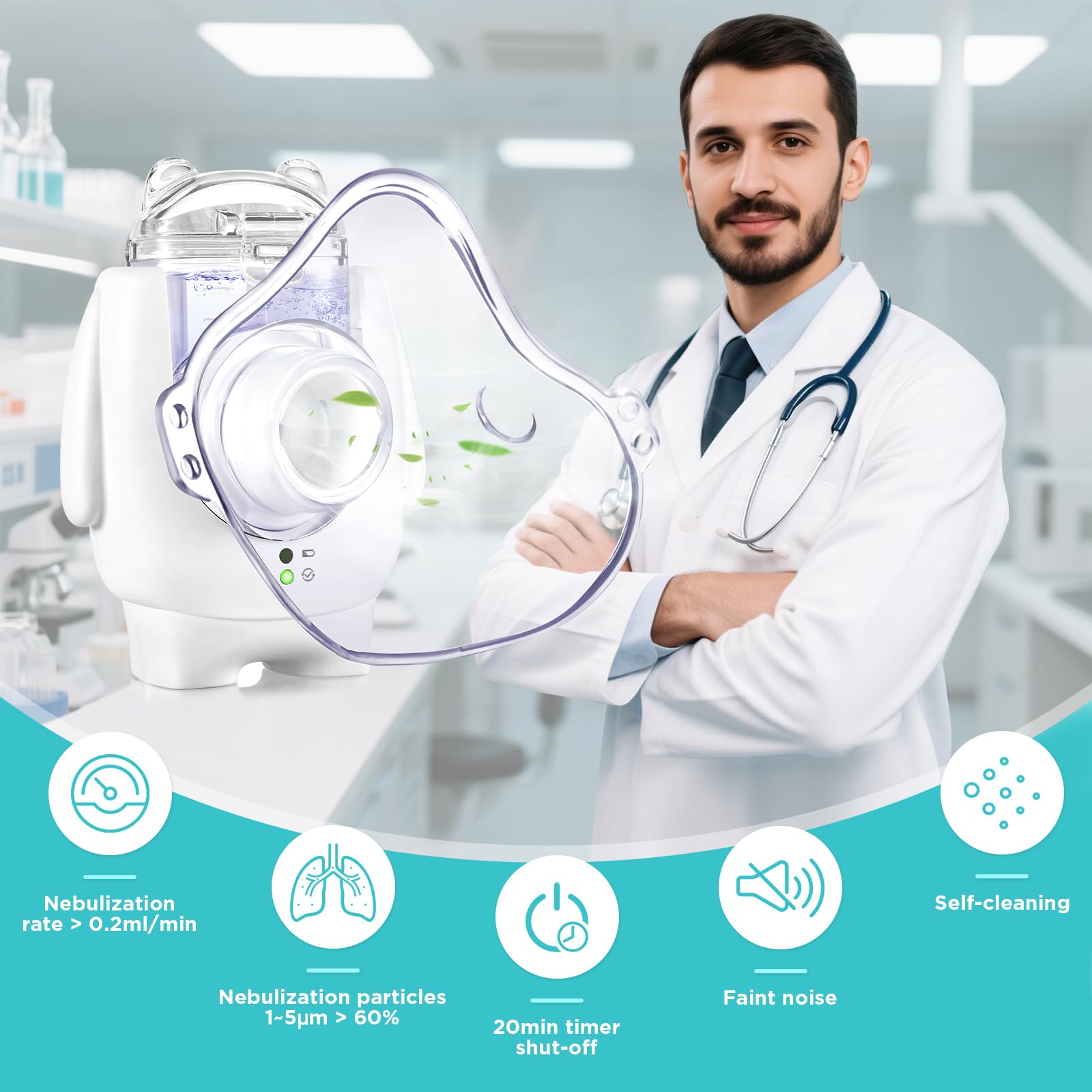 Inhalationsgerät Für Kinder&Erwachsene, USB Wiederaufladbar Nebulizer Inhalator sehr leise, Partikelgröße 1-5µm, Vernebler Inhaliergerät Tragbar mit Ultraschall Technologie, Ultraschall Nebulizer