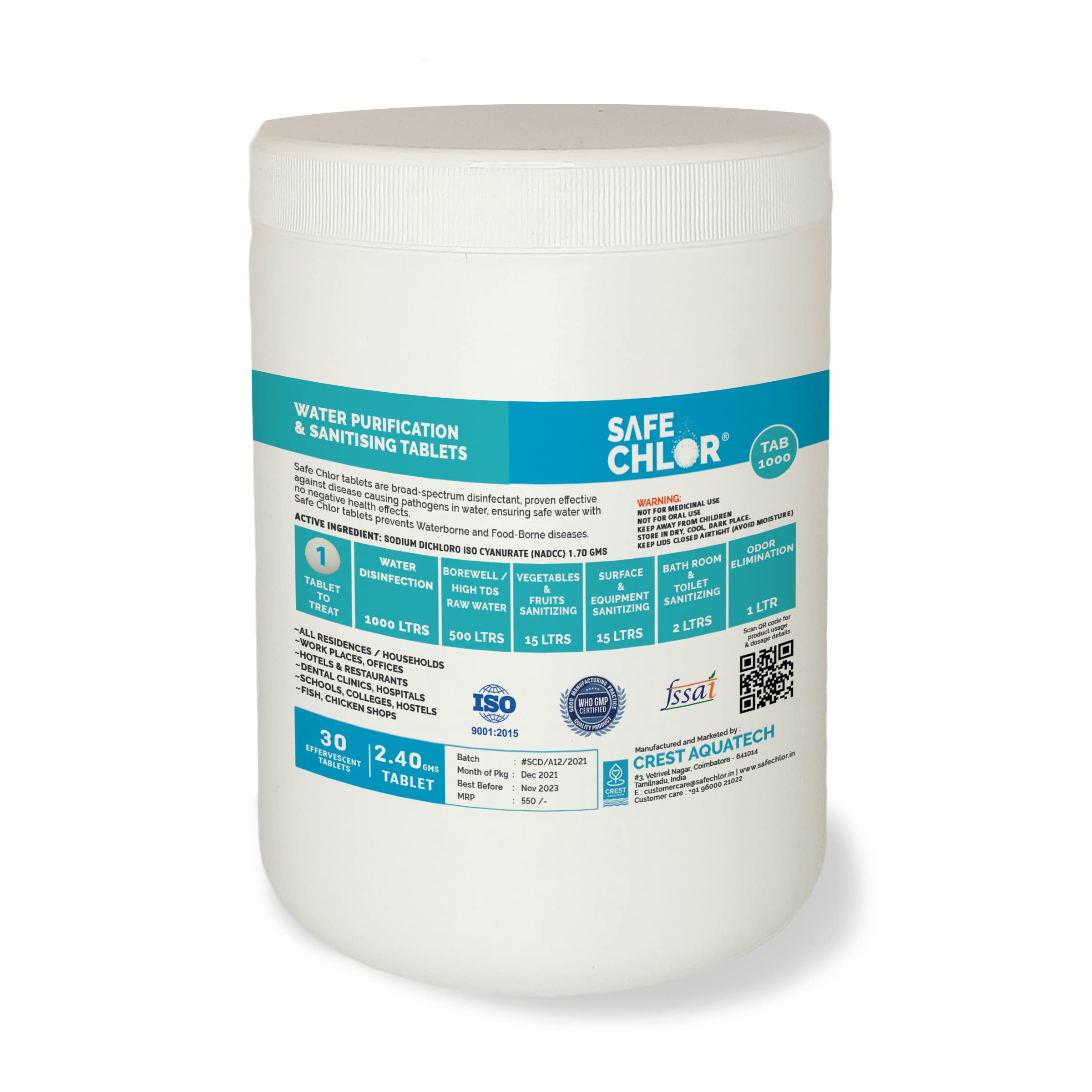 Safe Chlor Tab 1000 Chlorine Tablets for Water Tank of 1000 Liters