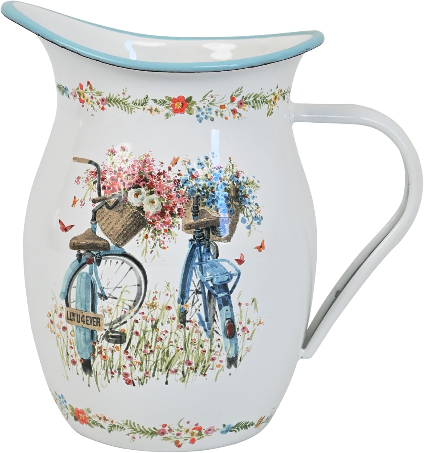 Enamel Pitcher with Wide Handle Vintage Metal Farmhouse Pitcher Vase Flower Decoration for Tabletop, Office, Home, Gift And Iced Tea, Coffee, Cold Drinks (Blue)