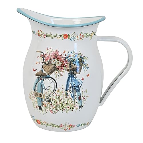 Enamel Vintage Pitcher Vase for Flowers,7.9" L x 5.3" W