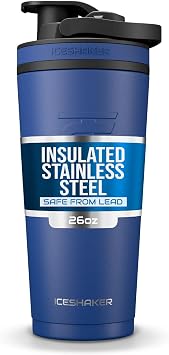 Ice Shaker Insulated Stainless Steel Shaker Bottle | 26oz, Navy | Cold for 30+ Hours | Insulated Cup with Twist-on Agitator | Odor-Free Bottle for Protein Shakes, Water, Smoothies, Cocktails