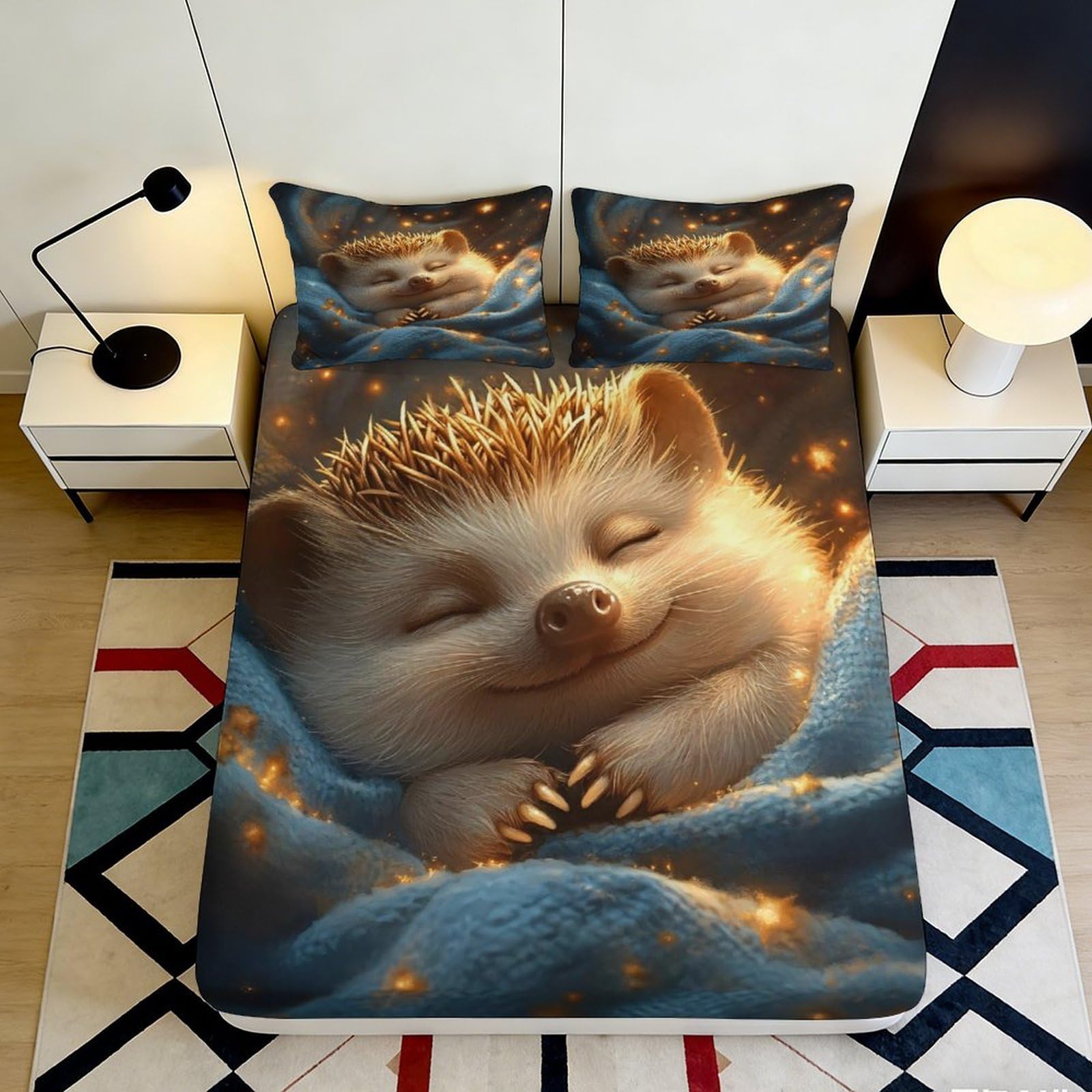 Jqzkxnhpbr Style-9 3D Printed Sleeping Hedgehog Fitted Sheet Microfiber Anti-Slip Mattress Cover For Bedroom Guest Room Decor Easy Care 90X200x25cm