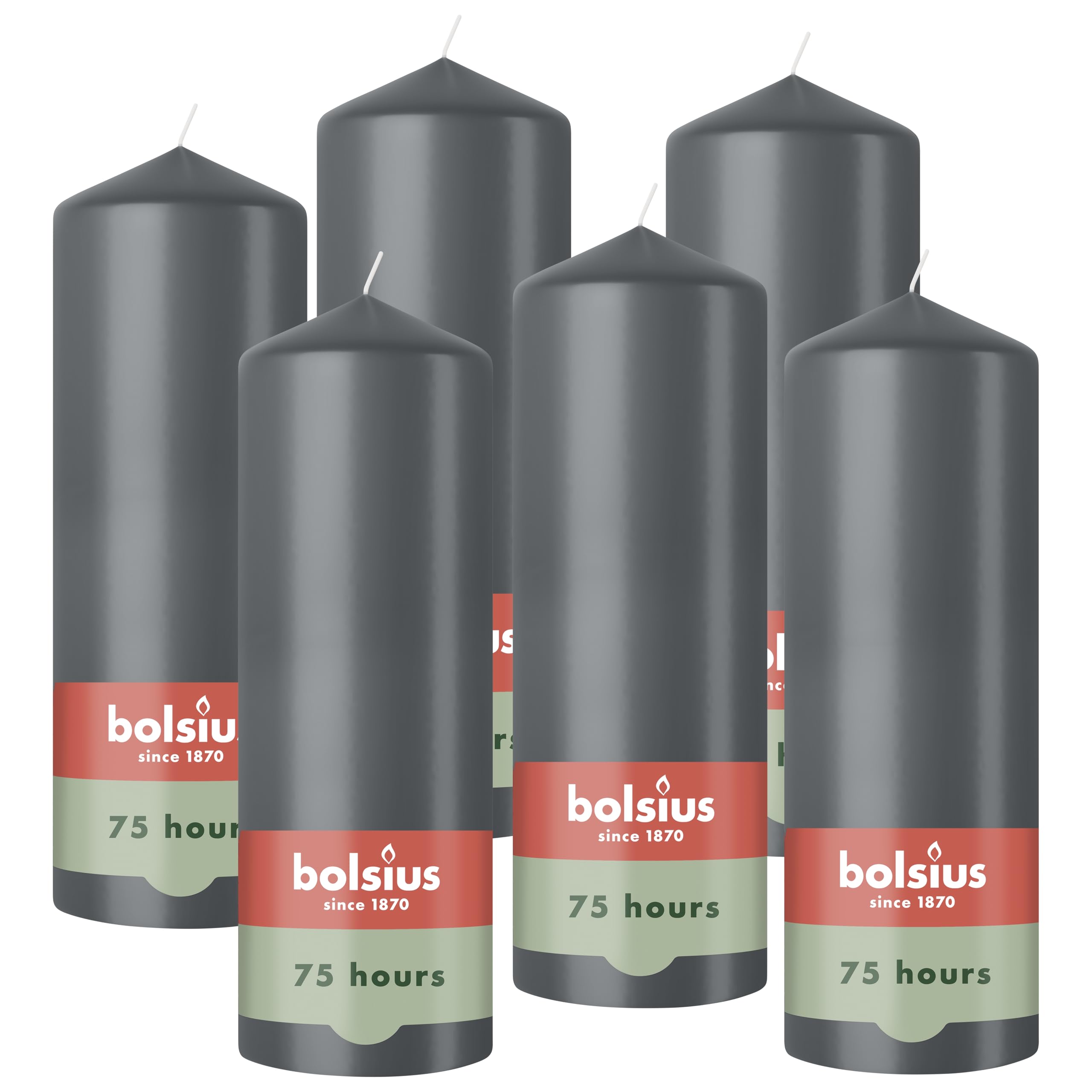 Bougie pilier anthracite longue durée Bolsius cire naturelle sans suie