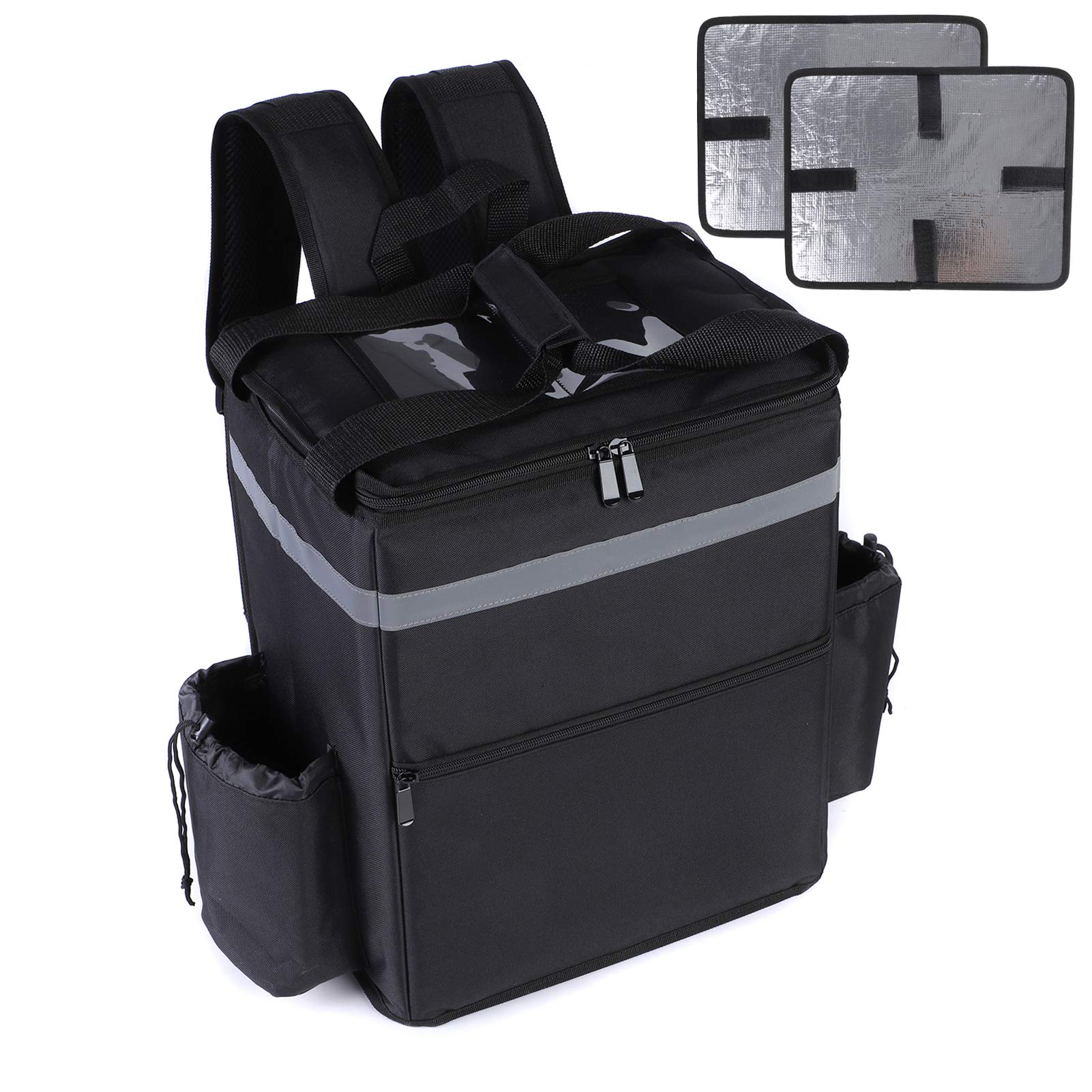 cherrboll Bicycle Delivery Backpack with 2 Dividers & Cup Holders- Insulated Food Delivery Bag Reusable Cooler Backpack for UberEats Postmates Camping Groceries