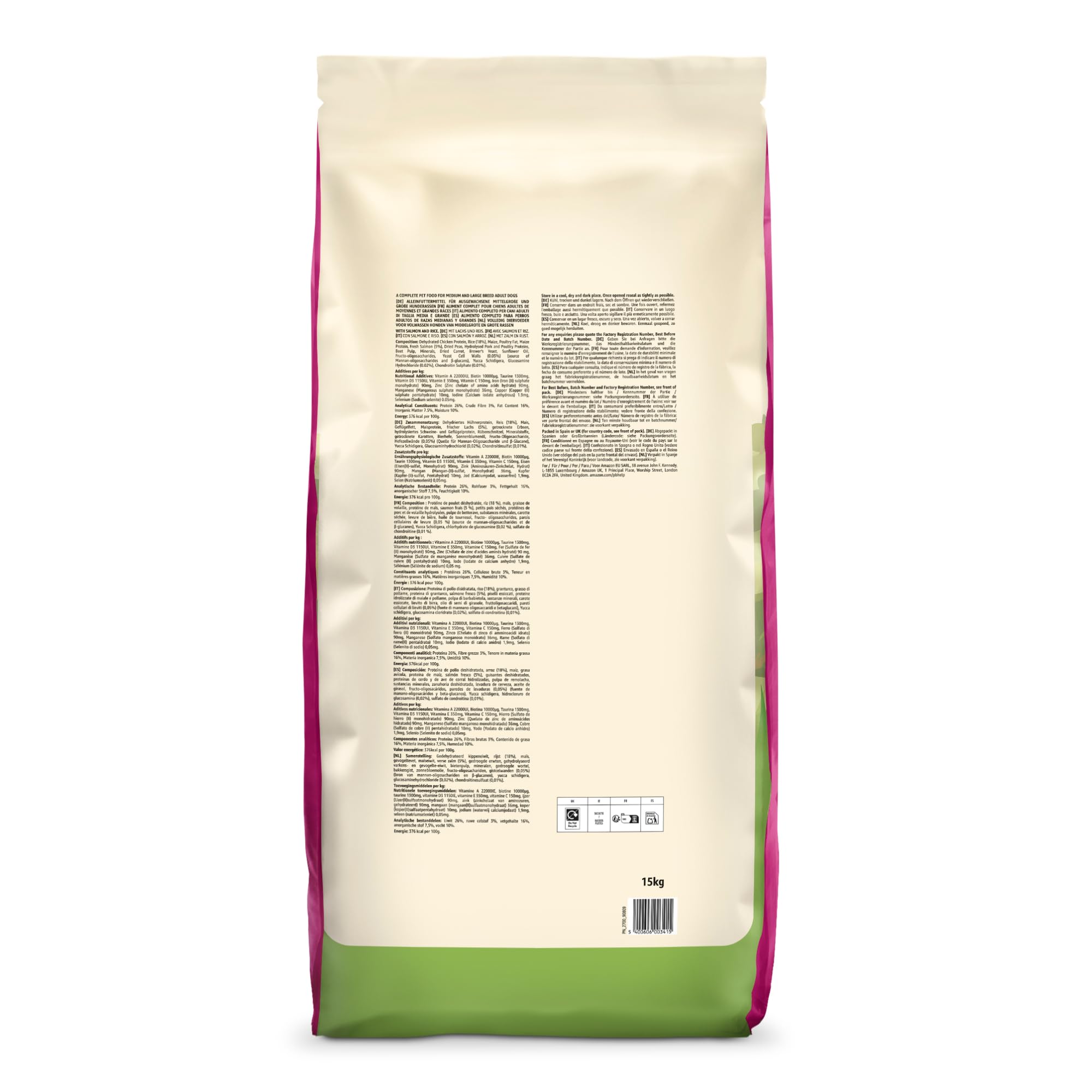 by Amazon Complete Dry Dog Food with Salmon and Rice for Medium and Large Breeds 15kg (Precedentemente un marchio Lifelong, stesso prodotto)