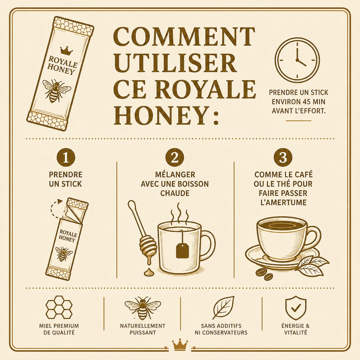 Beehon Miel en Sticks 100% Naturel – 10 Sachets Individuels x 15g – Ginseng, Gingembre Noir, Maca x 15g – Produit Alimentaire à Base de Miel et Extraits Végétaux