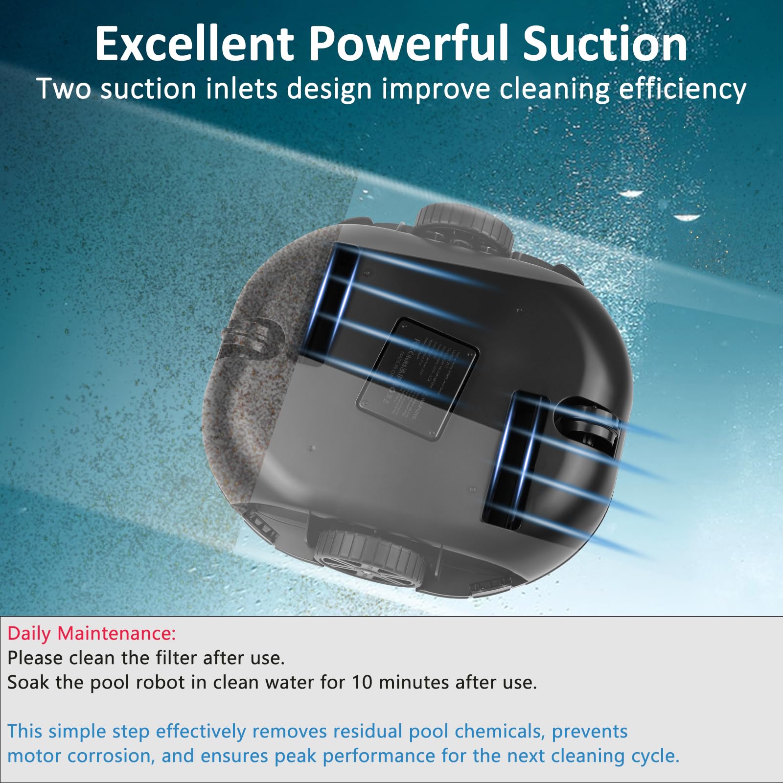 Robot nettoyeur de piscine sans fil de 130 minutes d'autonomie, léger, automatique et portable, 5200 mAh, charge rapide, puissant pour piscine hors sol jusqu'à 80 m² (blanc)
