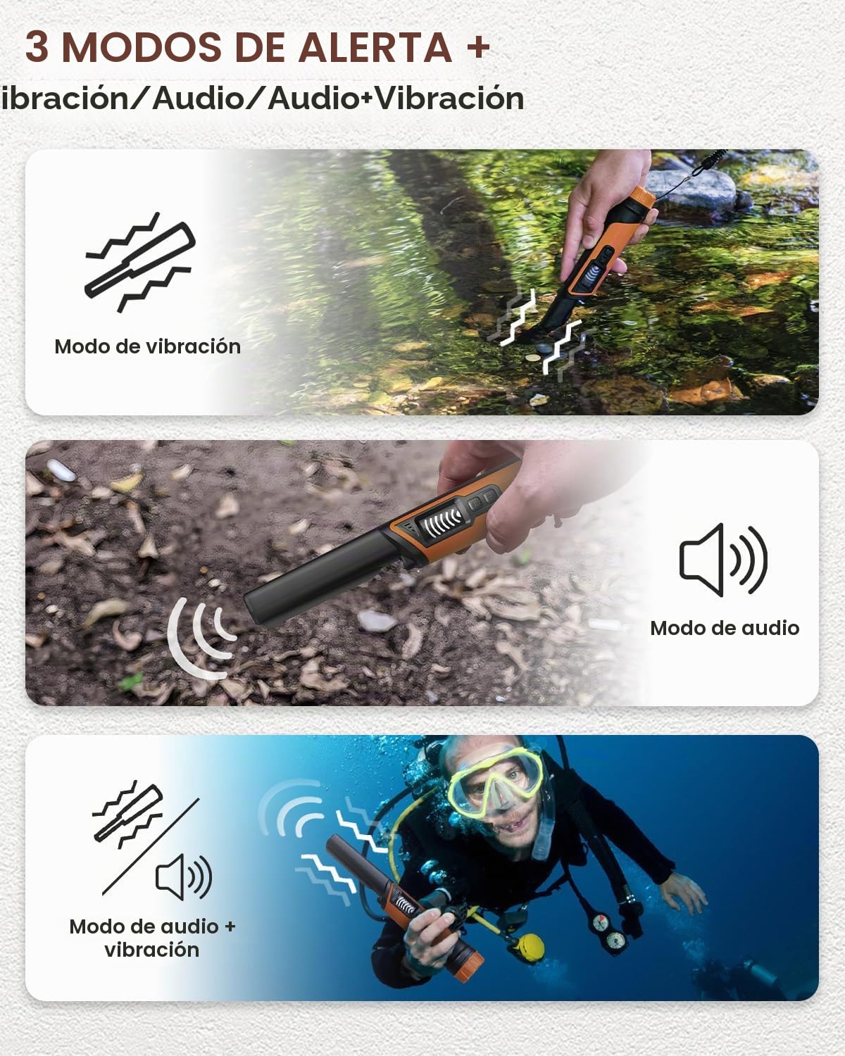 DR.ÖTEK Detector de metales Pinpointer IP68 totalmente impermeable submarino de mano puntero varita, pantalla LCD, detector de metales pequeño para adultos, alta precisión, 3 modos de alerta, para