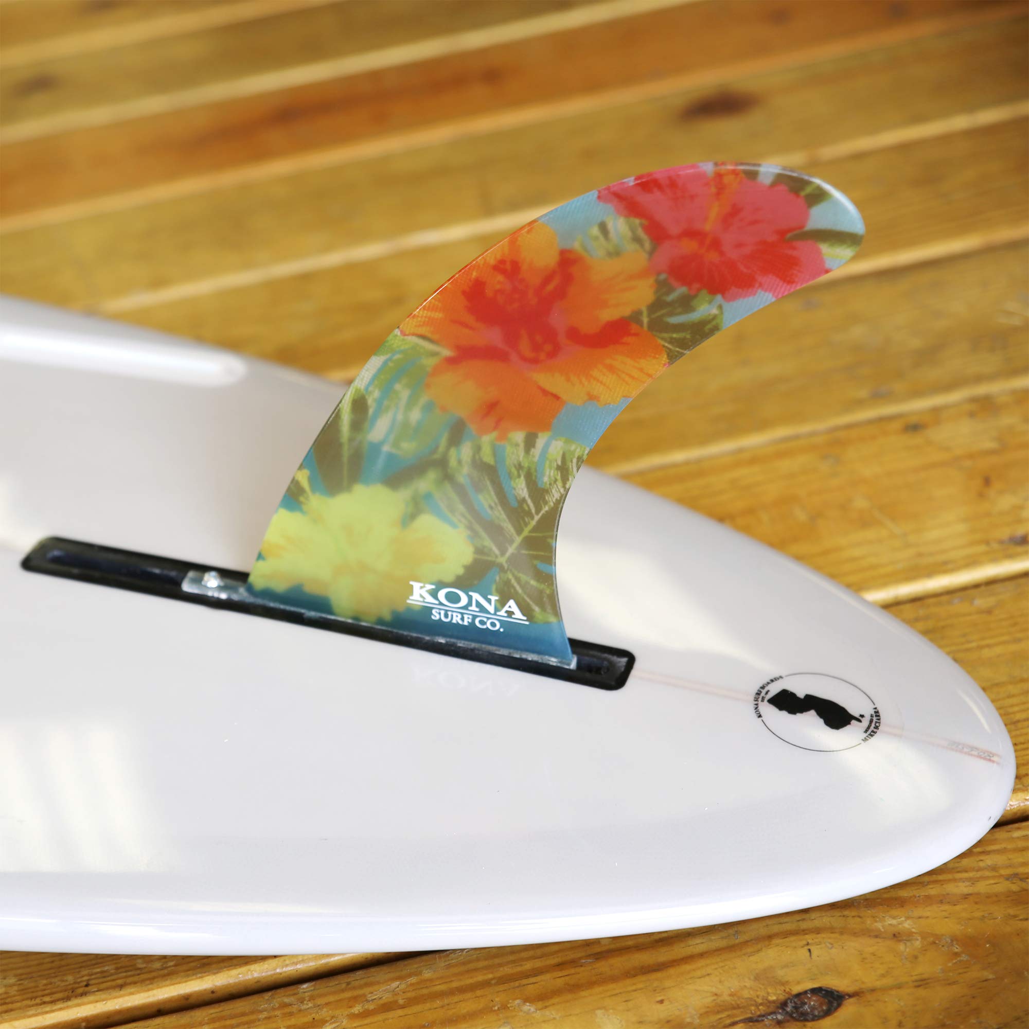 KONA SURF CO. Classic Single Center Fin for Longboard, Surfboard and Paddleboard in Trans Blue/Floral sz:10in