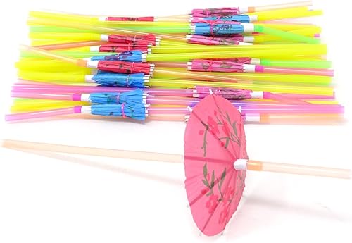 Honbay 50 popotes desechables y flexibles para sombrillas, pajitas tropicales, pajitas tropicales, suministros de decoración de fiesta de cóctel