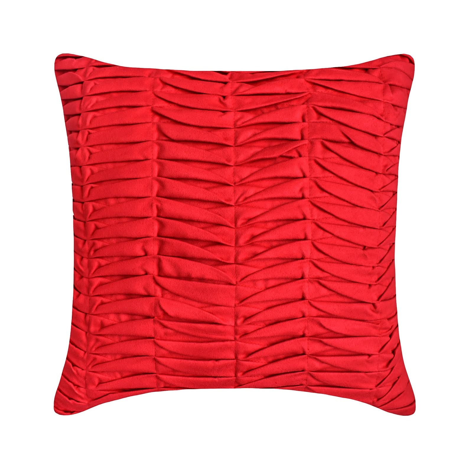 The HomeCentric Red Decorative Cushions Cover, Textured Pintucks Solid Color Cushion Cases, 50x50 cm (20x20 inch) Cushion Cover, Solid Contemporary, Faux Suede Cushion Covers Modern - Red Wind Folds — image 1