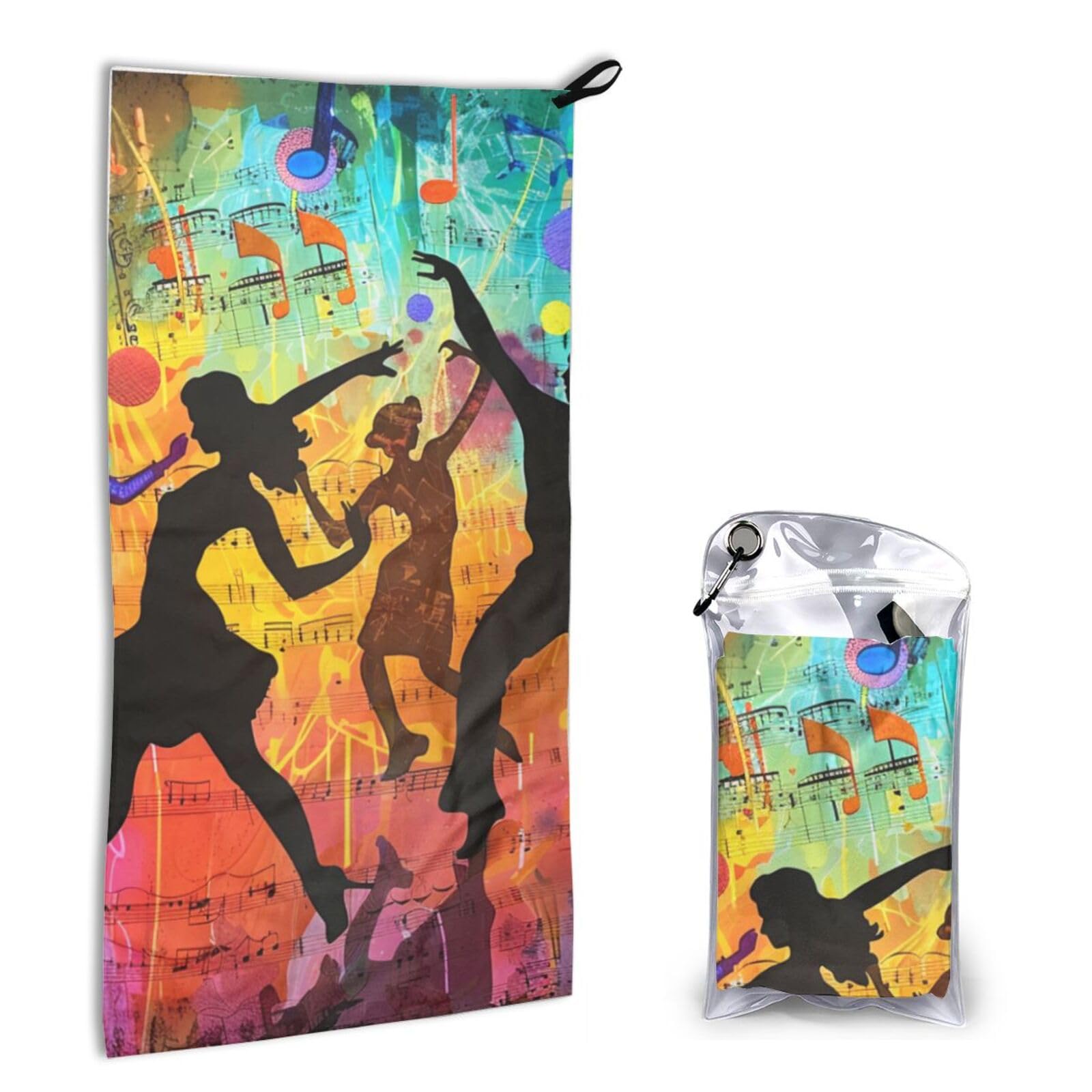 BWWHCCTI Quick Dry Hand Towel With Bag - Dance With Music Printed Super Absorbent Face Cloth Microfiber Travel Sports Towels 40x80cm