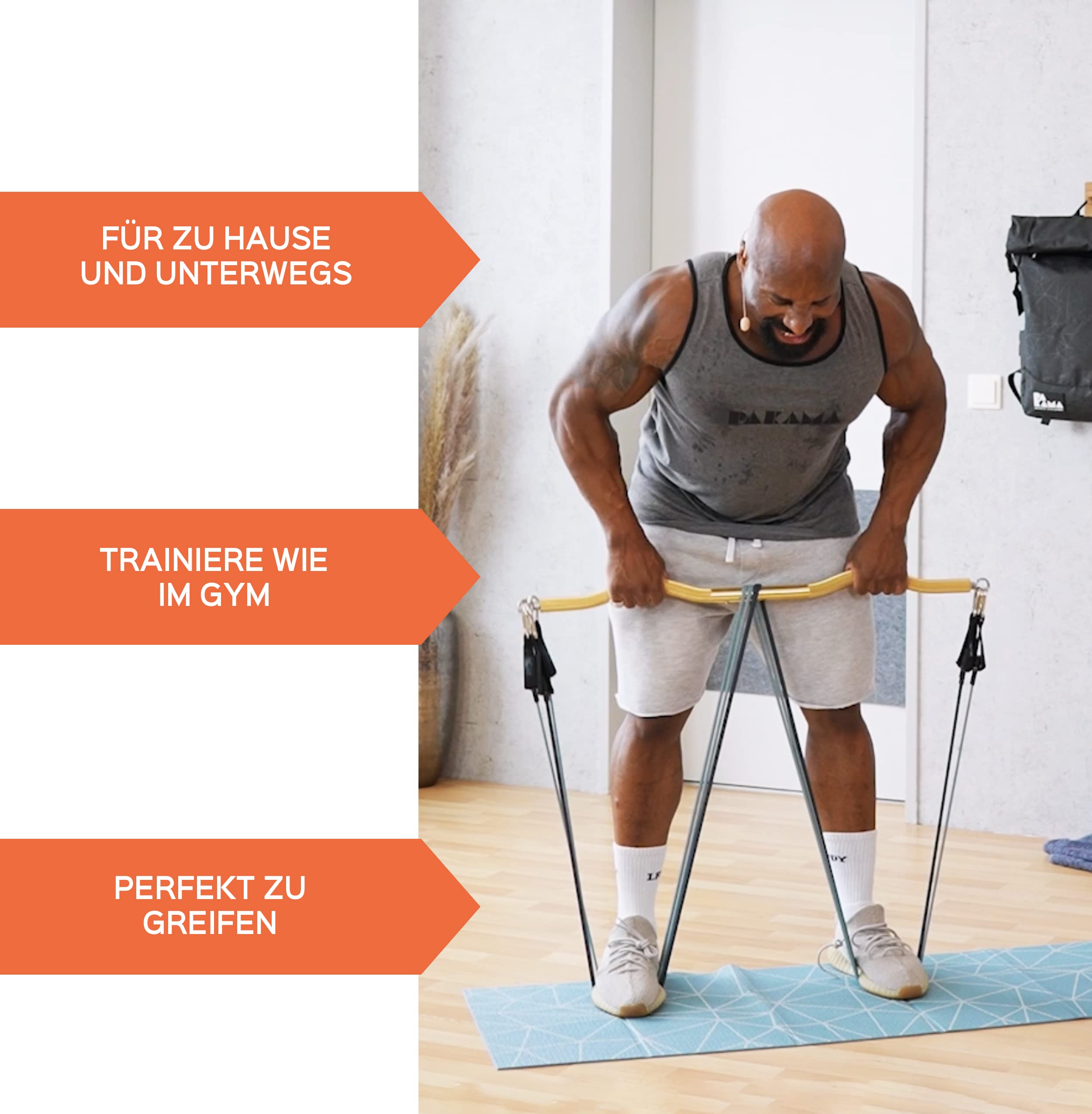 PAKAMA - Mobile SZ-Stange (Bar) für Widerstandsbänder & Resistance Bands - Fitness-Stange für Home Workout & Krafttraining Zuhause - Smarte Hantel-Stange für Kniebeugen, Kreuzheben & Bankdrücken