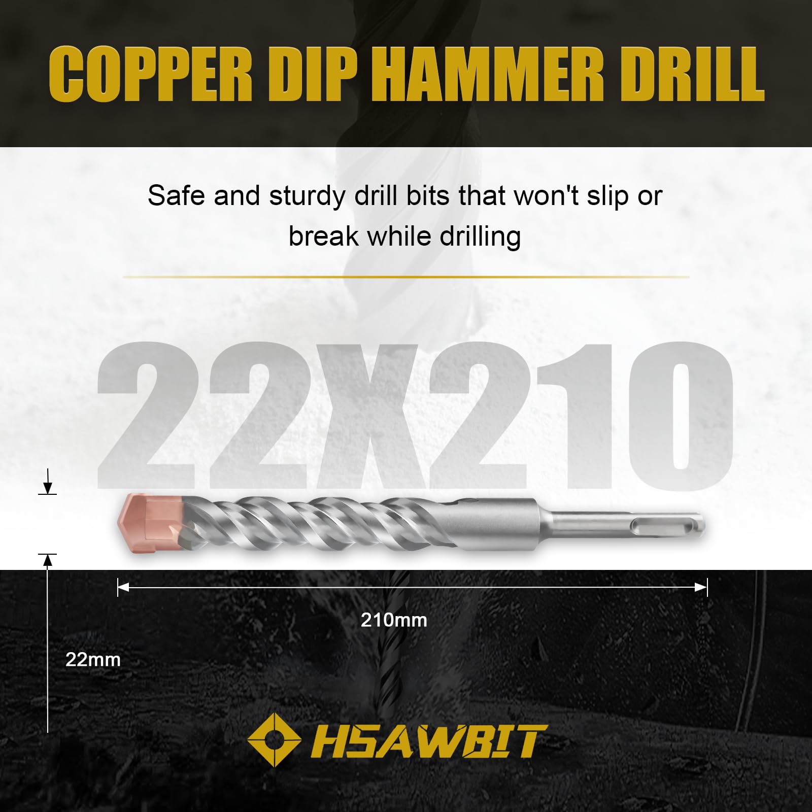 HSAWBIT 22mm x 210mm LONG SDS MASONRY DRILL BIT, TUNGSTEN CARBIDE TIP SDS PLUS SHANK, FOR WALL STONE CONCRETE BRICK - Image 2