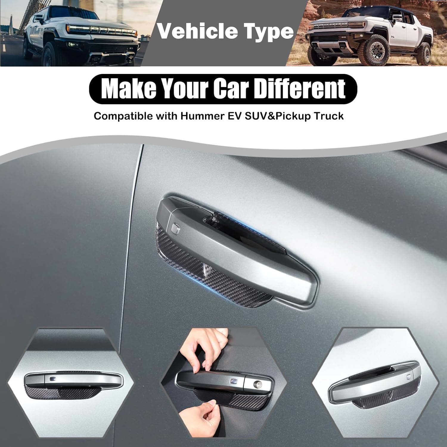 Car Door Handle Bowl Sticker for Hummer EV Accessories Genuine Carbon Fiber Anti-Scratches Car Door Handle Cup Paint Guard Protective Films Exterior for Hummer EV SUV Pickup 2022-2025 2026 (Black)