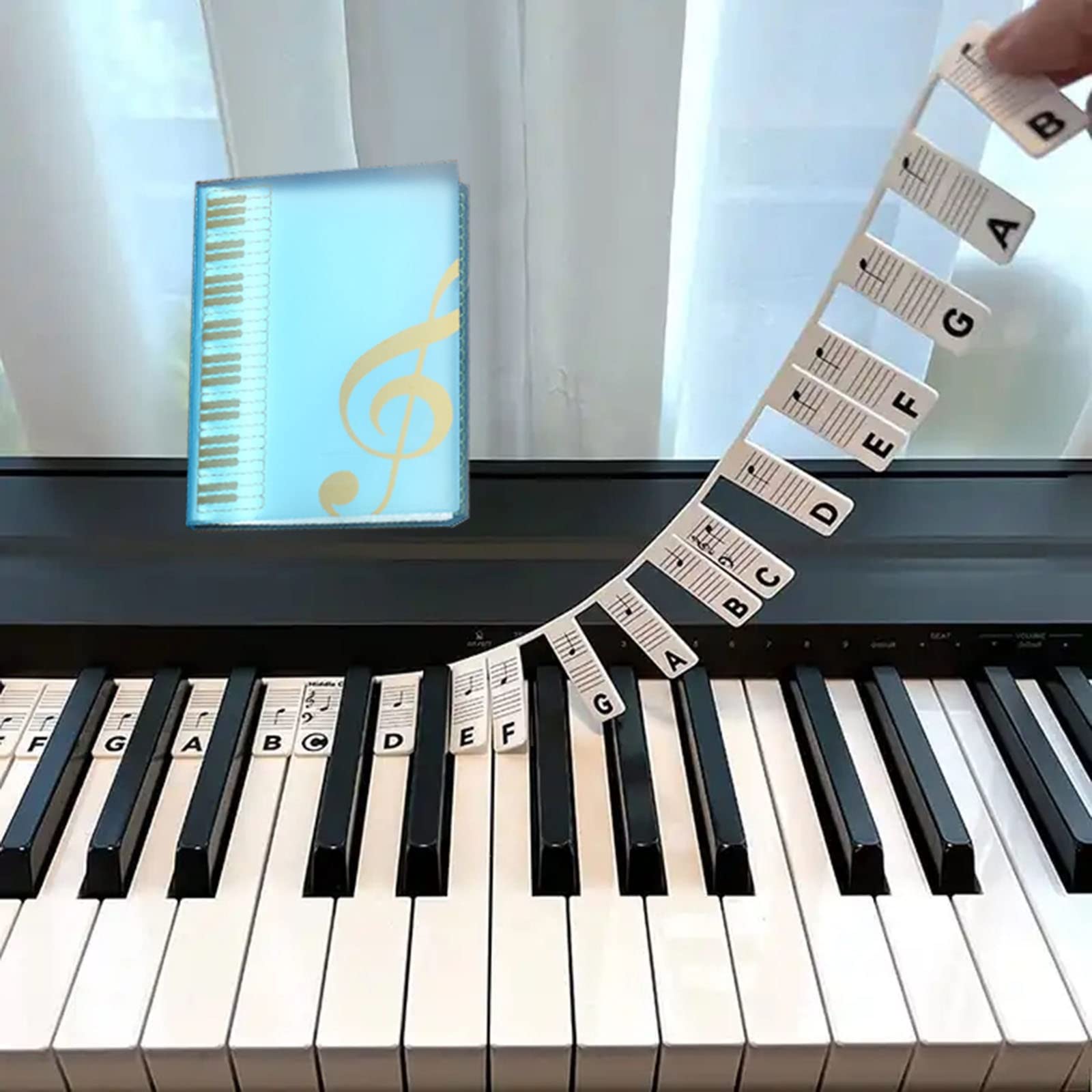 Adesivi For Tastiera Di Pianoforte, Silicone Pianoforte Note Guida Rimovibile Pianoforte Adesivi Viene Fornito Con Clip Spartito For I Principianti (Color : Noir)