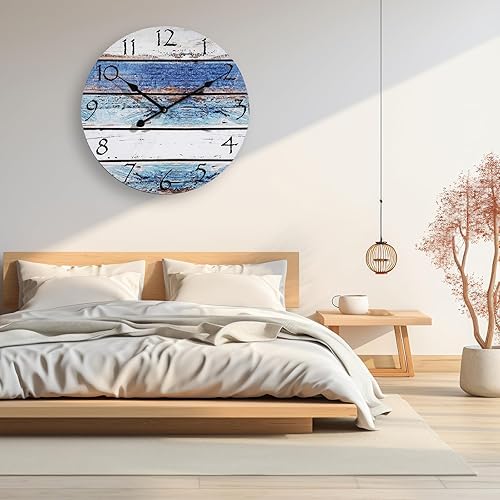 Miniatura 6 de Reloj de pared costero silencioso de 24 pulgadas, funciona con pilas, para sala de estar, cocina, reloj azul grande sin tictac para dormitorio,