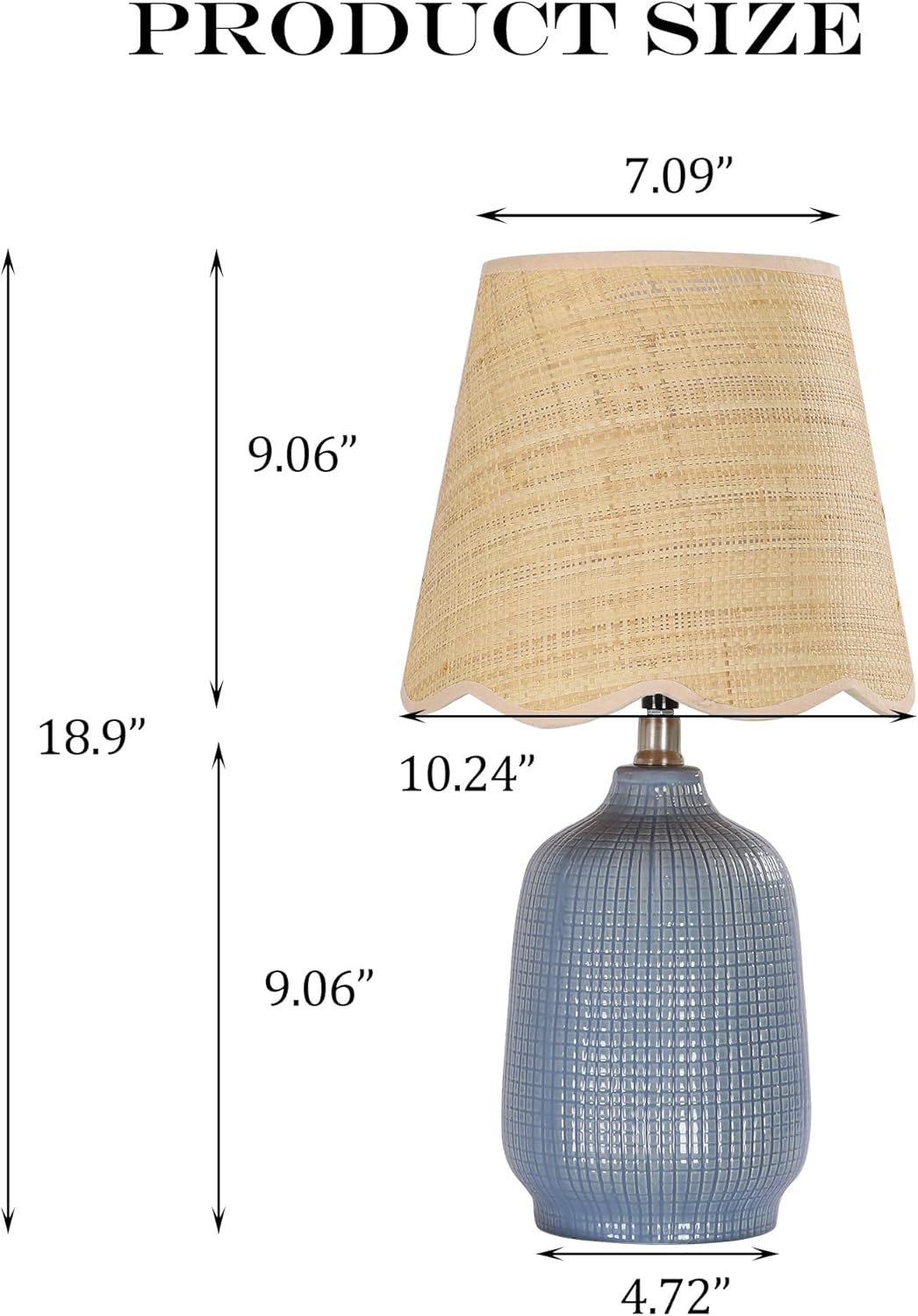 19" Boho Ceramic Table Lamp, 2 Pack Navy Blue Handmade Ceramic Base with Rattan Shade, Farmhouse Plug-in Bedside Nightstand Lamps for Bedroom, Living Room, E26 Socket (Bulbs Not Included)
