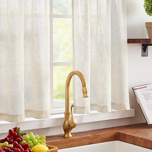 Miniatura 2 de jinchan - Cortinas de media altura de 24 pulgadas para ventanas pequeñas, mezcla de lino, estilo rústico, para cocina, filtran la luz, con