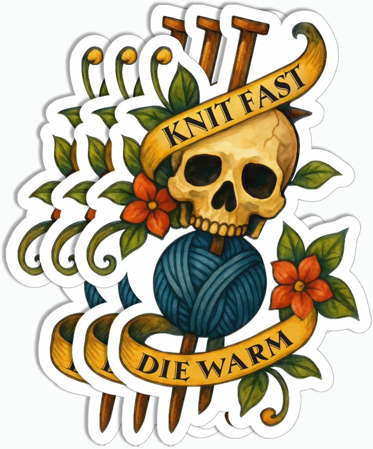 3Pcs - Knit Fast Die Warm Sticker - Skull with Yarn Sticker - Yarn Lovers - Funny - Decor for Tumbler - Book - Laptop - Phone - Kindle