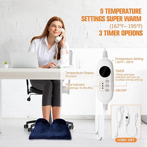 Miniatura 7 de Calentador eléctrico de pies para mujeres y hombres, almohadilla térmica 2 en 1, calentador de pies debajo del escritorio con tecnología de