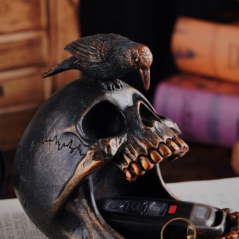 Rustic Raven Home Ashtray - Gothic Skull Head Shaped Decorative Cigarette Ashtray - Gift for Men