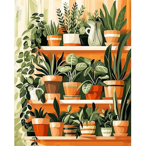 Natuyalo Paint by Numbers for Adults - DIY Adult Paint by Number Kits Painting on Canvas Green Plant Painting by Numbers for Beginners, Potted Art Craft Kits for Adults (16x20 Inch)