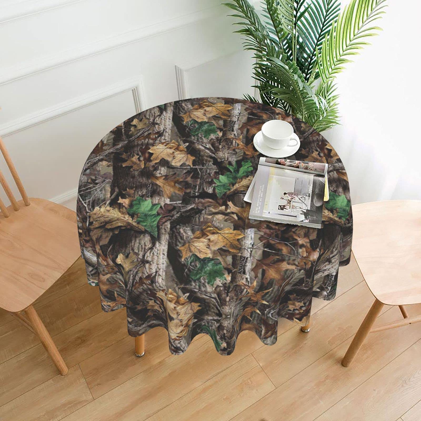 Lawenp Cold Tree Camouflage Decorative Round Table Cloths - 60 Inches in Diameter for Buffet Tables, Parties, Holiday Dinners.