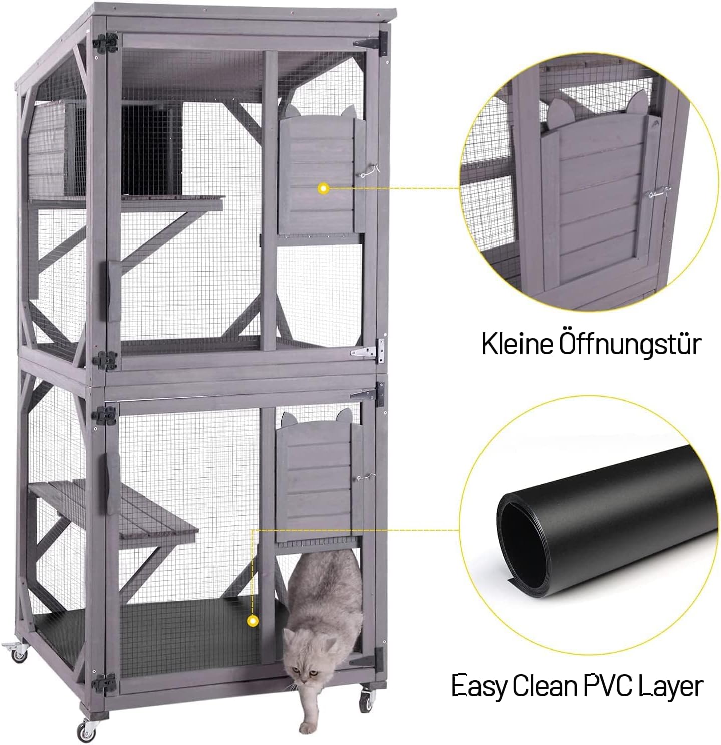 Aivituvin Catio Outdoor Cat Enclosure Extra Large Wooden Cat Cage Condo Playpen for Multiple Cats Waterproof Cover for Indoor Outdoor, Hideout, 7 Platforms