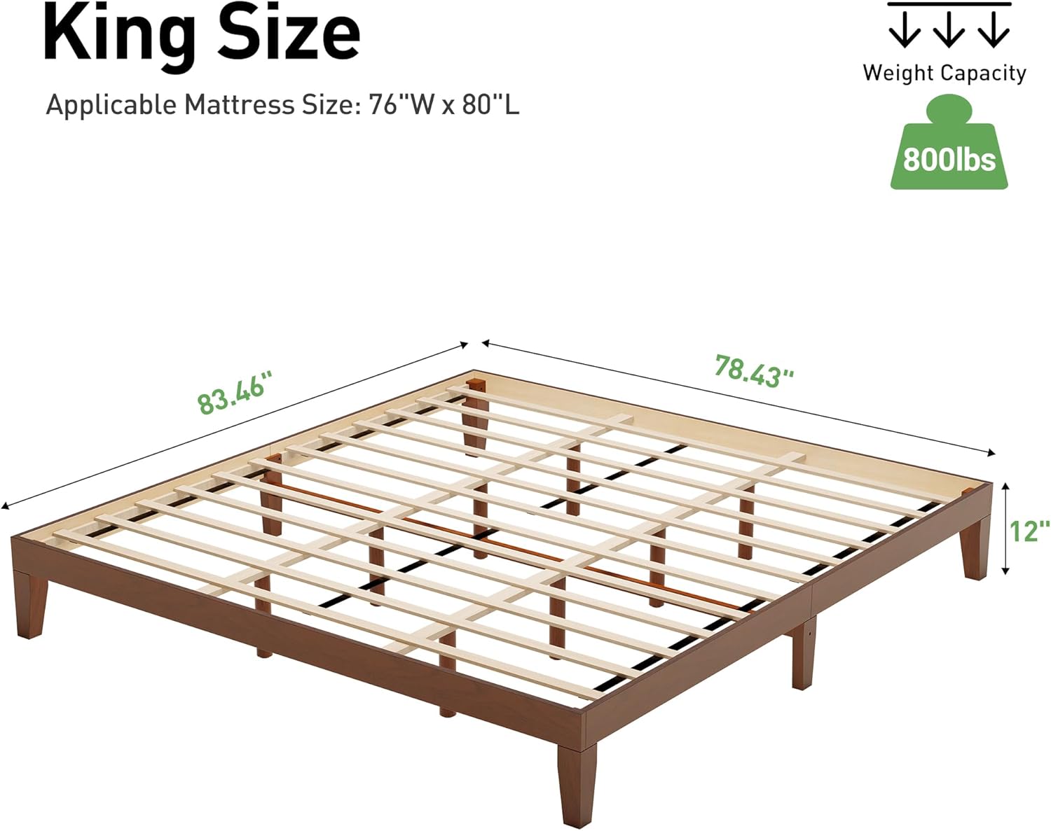 MALOL 12 Inch King Size Platform Bed Frame, Sturdy Wood Bed Frame with Wood Slat Support, No Box Spring Needed, Easy Assembly, Espresso