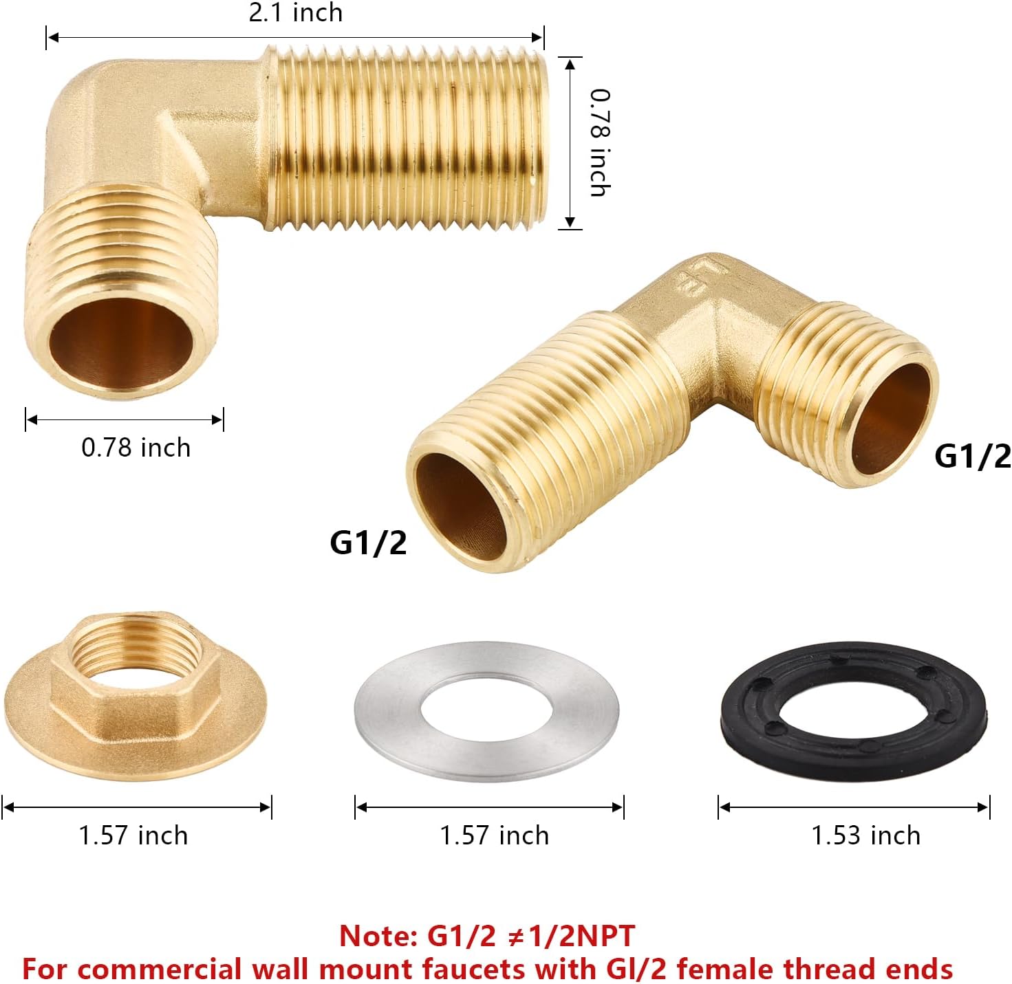 Wall Mount Commercial Faucet Installation kit,Lead-Free 90 dergee backsplash Mount Set for Stainless Steel Commercial Kitchen Prep & Utility Sink, 2 Pack - Image 3