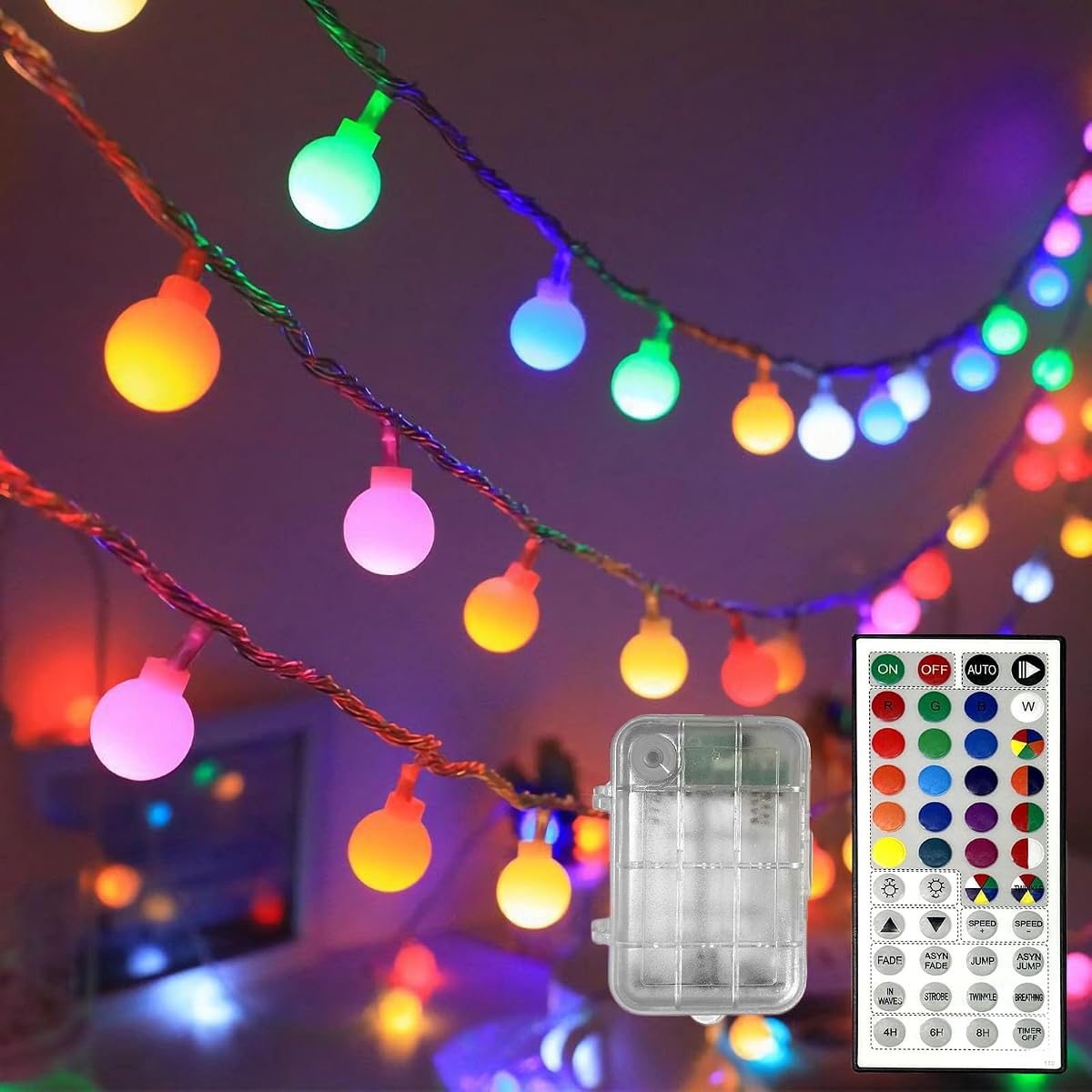 Color Changing Globe String Lights, 10FT/18LEDs Mini Ball LED Twinkle Lights with Remote Dimmable Rainbow for Indoor Bedroom Garden Camping Party Home Decor