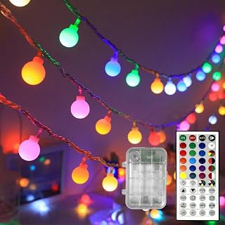 Color Changing Globe String Lights, 10FT/18LEDs Mini Ball LED Twinkle Lights with Remote Dimmable Rainbow for Indoor Bedroom Garden Camping Party Home Decor