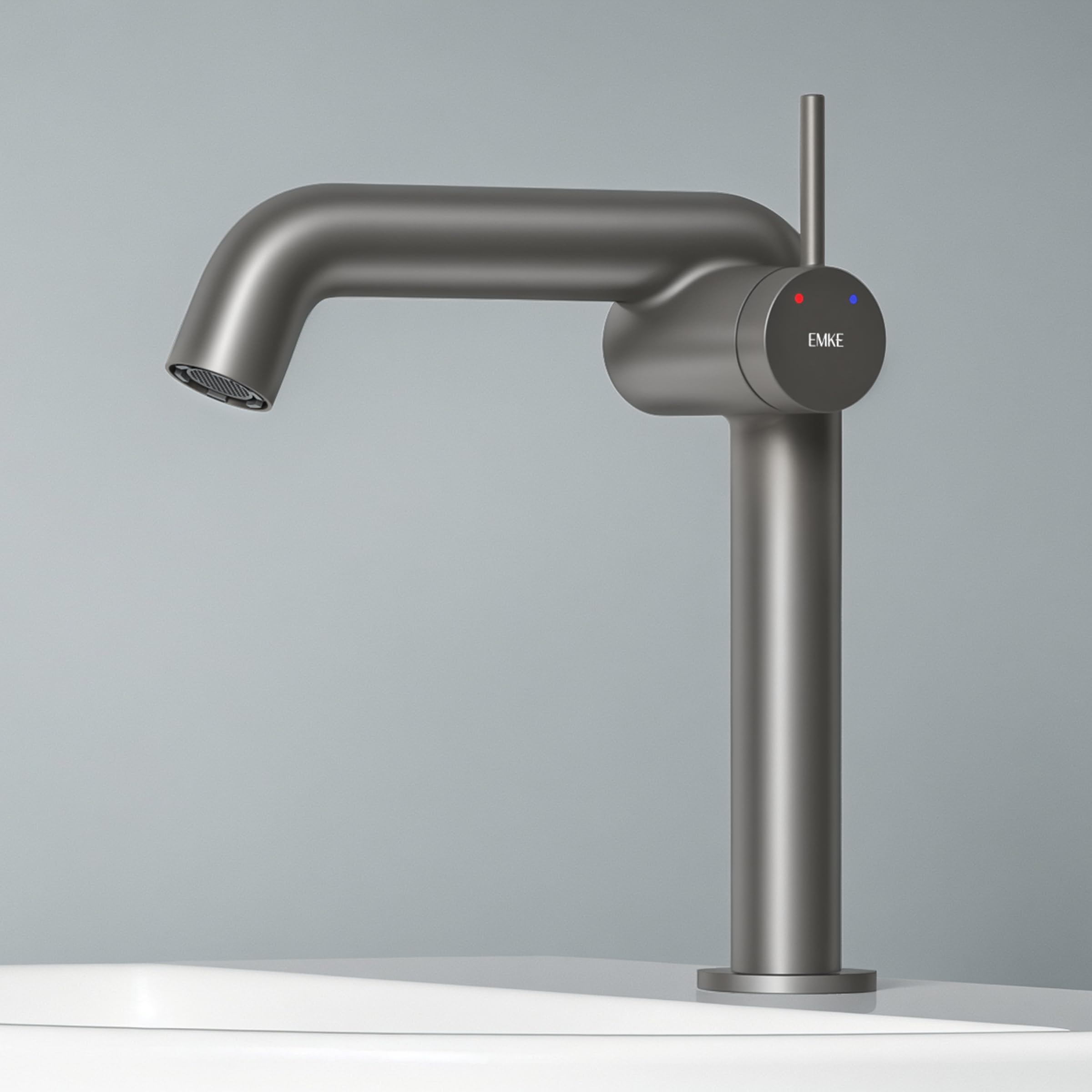 EMKE Grifo de Baño Antracita Mate, 222 x 200 x 76 mm | Latón, Cartucho de Cerámica, Grifo Monomando para Lavabo, Instalación Fácil