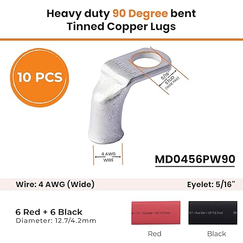 Miniatura 382 de SELTERM - Terminal en anillo de grado marino UL 2/0 AWG 3/8 pulgadas (25 uds) para batería, terminal tubular de cable eléctrico, conector calibre